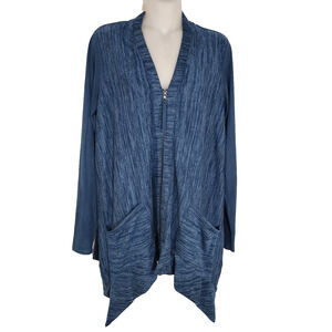 LOGO by Lori Goldstein Knit Cardigan with Faux Suede Details Size XS Blue Lake